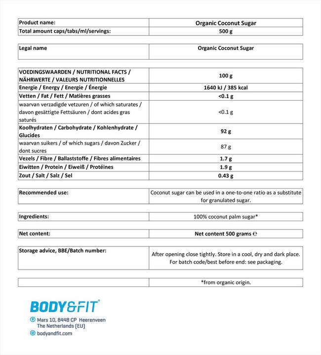 Kokosbloesemsuiker Biologisch Nutritional Information 1