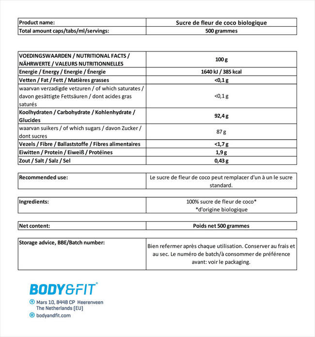 Sucre de fleur de coco biologique Nutritional Information 1