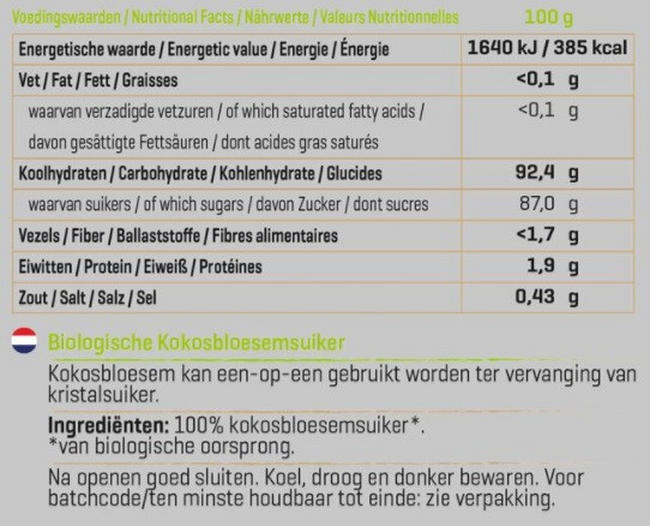 Kokosbloesemsuiker Biologisch Nutritional Information 1