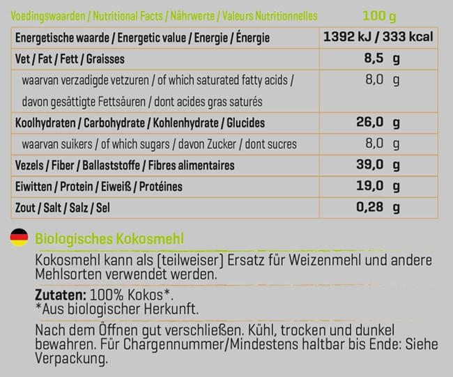 Kokosmeel Biologisch Nutritional Information 1