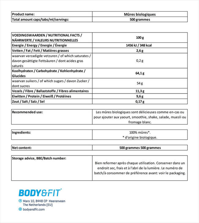 Moerbeien Biologisch Nutritional Information 1