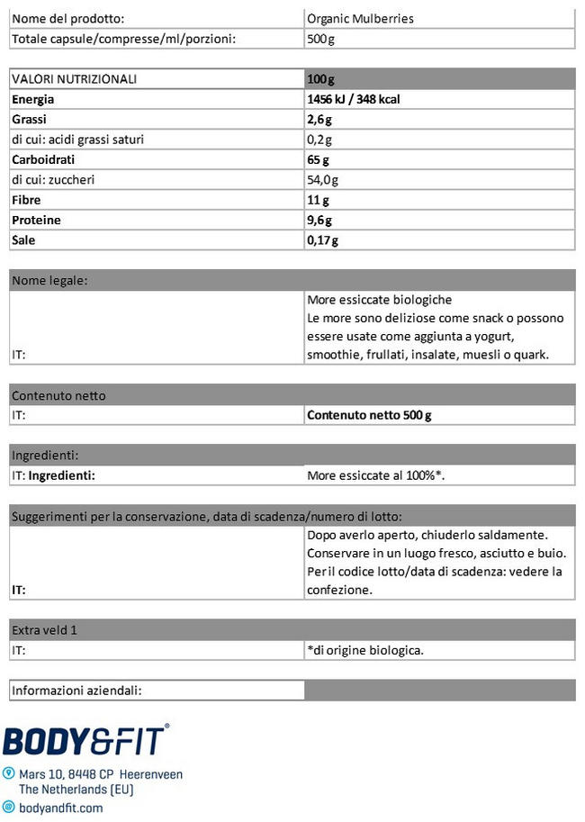 Moerbeien Biologisch Nutritional Information 1