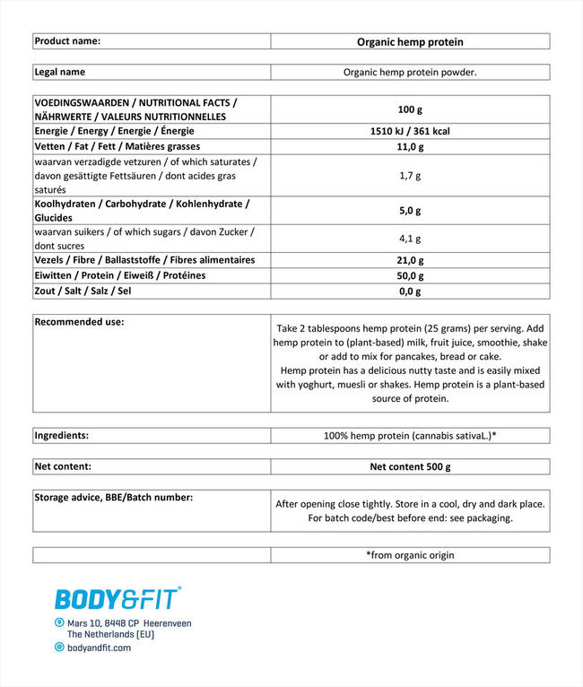 Hemp Protein Organic Nutritional Information 1