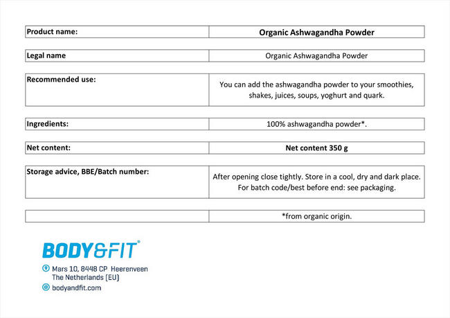 Ashwagandha Powder Organic Nutritional Information 1