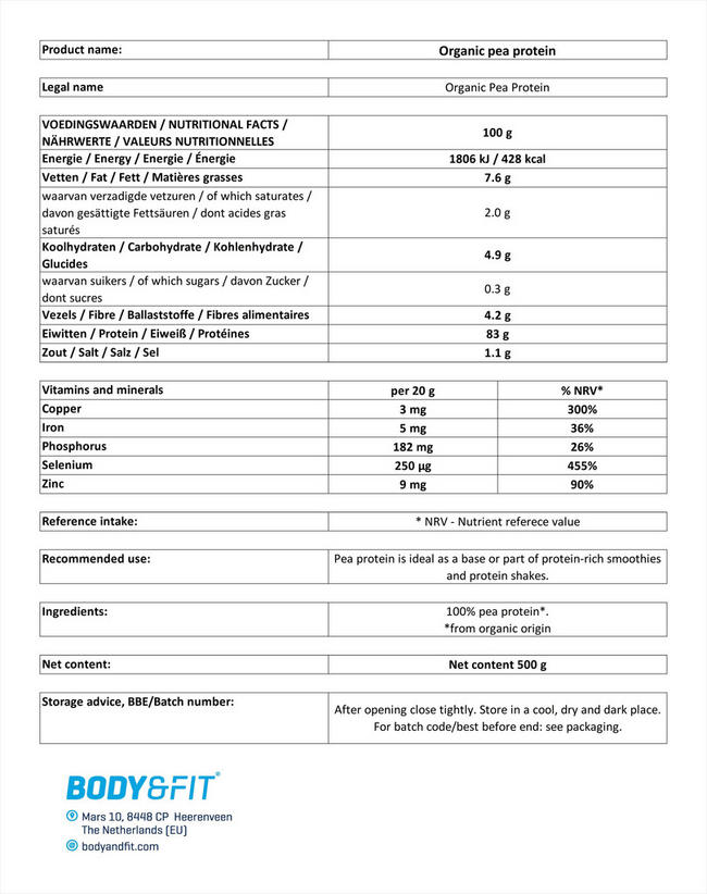 Pea Protein Organic Nutritional Information 1