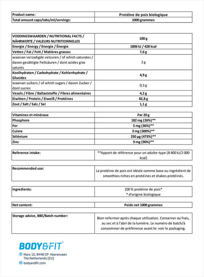 Protéine de pois biologique Nutritional Information 1