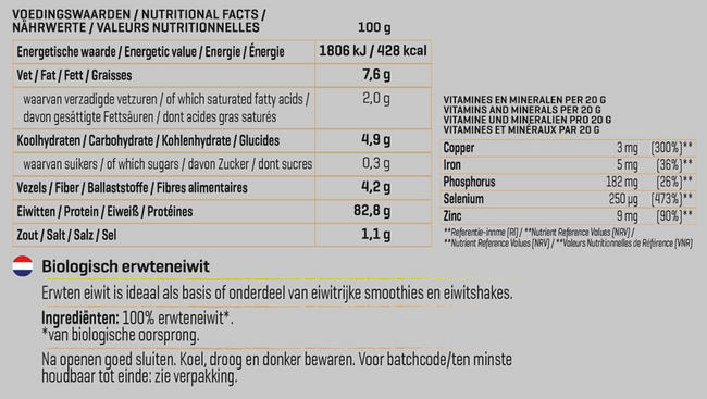 Erwten Eiwit Biologisch Nutritional Information 1