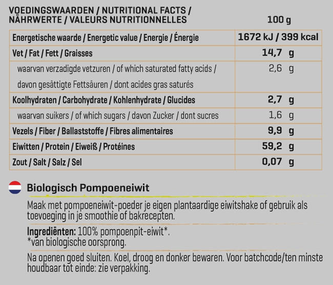 Pompoen Eiwit Biologisch Nutritional Information 1