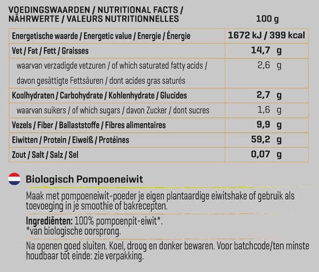 Biologisches Kürbiskernprotein Nutritional Information 1