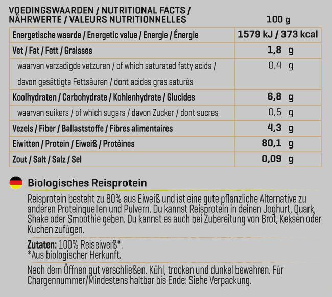 Biologisches Reisprotein Nutritional Information 1