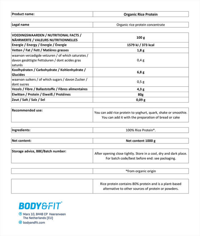 Organic Rice Protein Nutritional Information 1