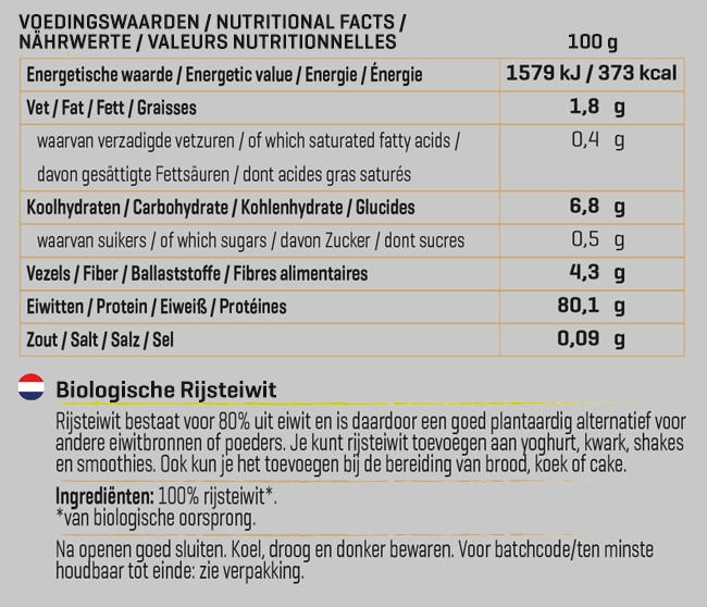 Rijst Eiwit Biologisch Nutritional Information 1
