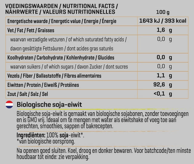 Soja Eiwit Biologisch Nutritional Information 1