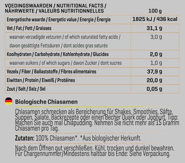 Biologische Chiasamen Nutritional Information 1