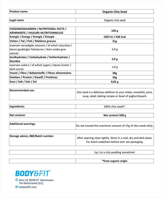 Chia seeds Organic Nutritional Information 1