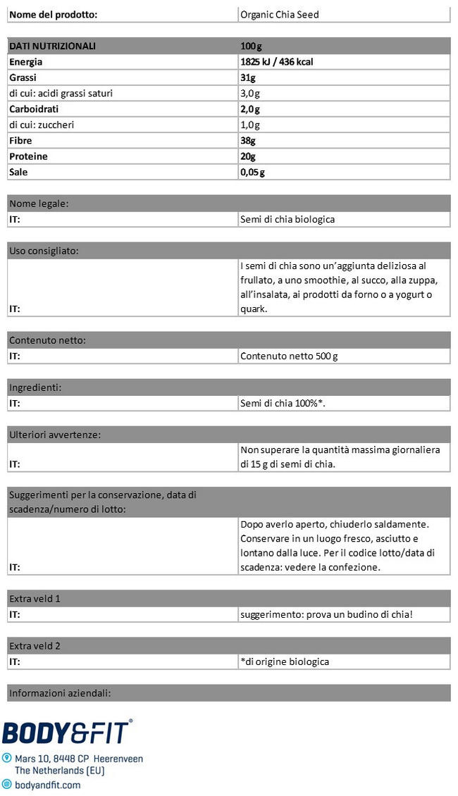 Semi di Chia Bio Nutritional Information 1