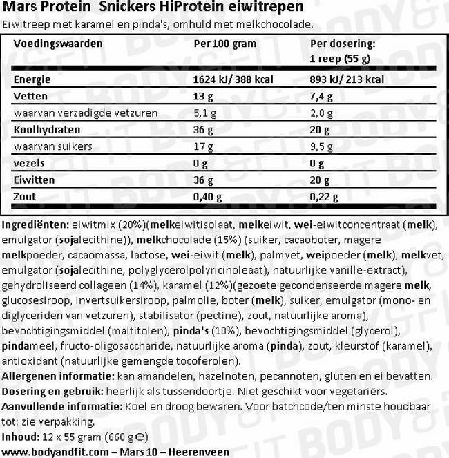 Snickers HiProtein Bar Chocolate Peanut Caramel Nutritional Information 1