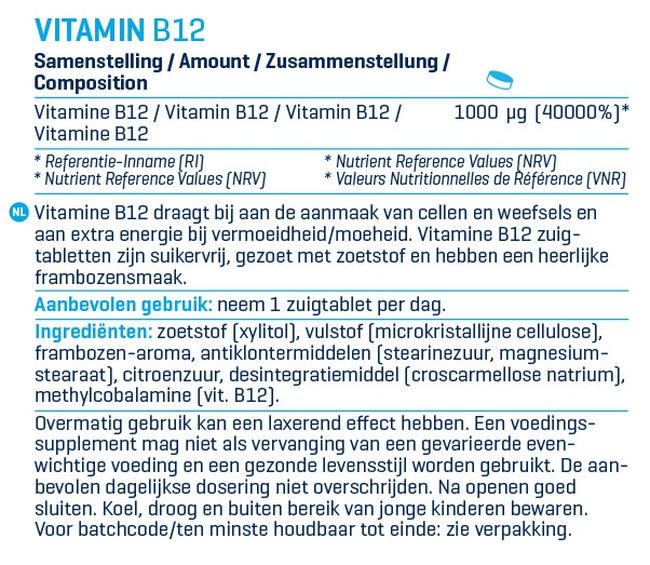 Vitamine B12 - zuigtabletten Nutritional Information 1