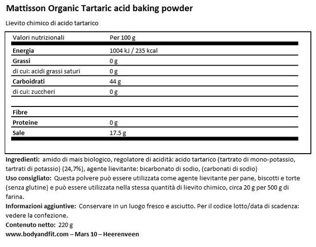 Lievito in Polvere Nutritional Information 1