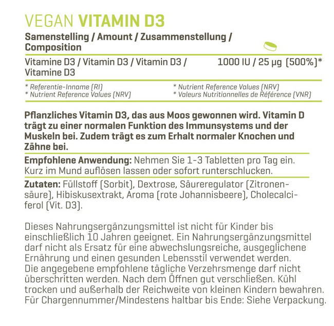 Vegan Vitamin D3 Nutritional Information 1