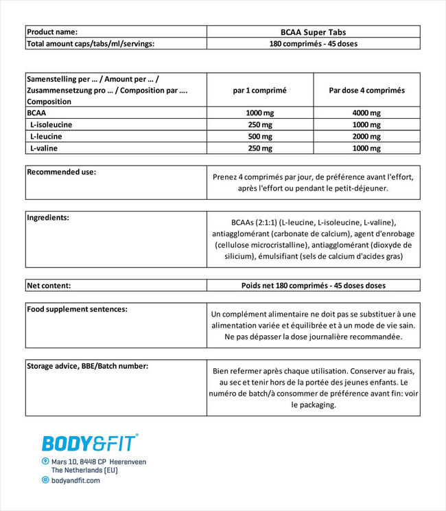 BCAA Super Tabs Nutritional Information 1
