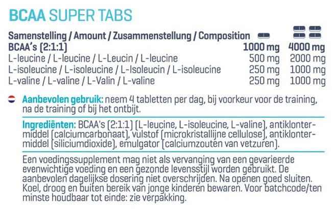 BCAA Super Tabs Nutritional Information 1