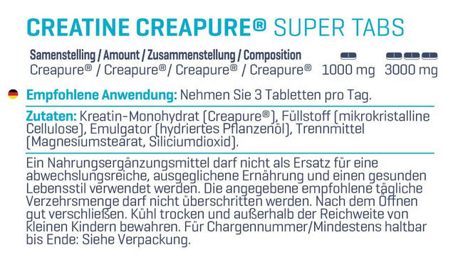 Creatine - Creapure® Super Tabs Nutritional Information 1