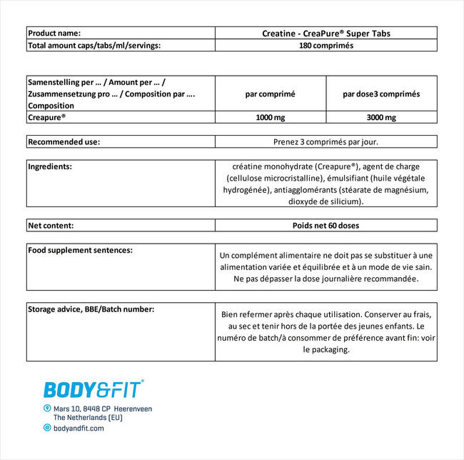 Creatine - Creapure® Super Tabs Nutritional Information 1