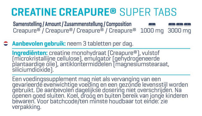 Creatine - Creapure® Super Tabs Nutritional Information 1