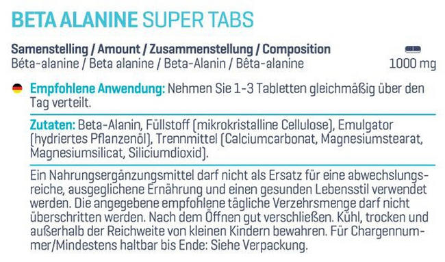 Beta Alanine Super Tabs Nutritional Information 1