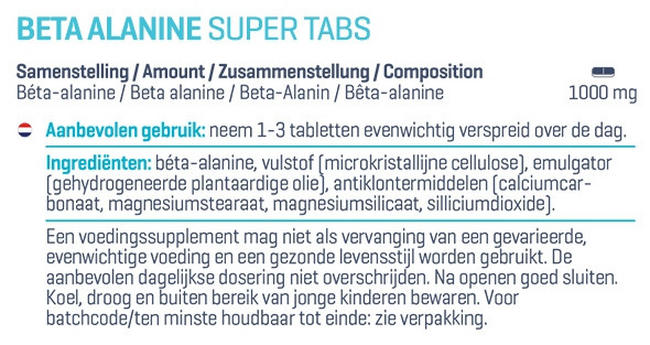 Beta Alanine Super tabs Nutritional Information 1