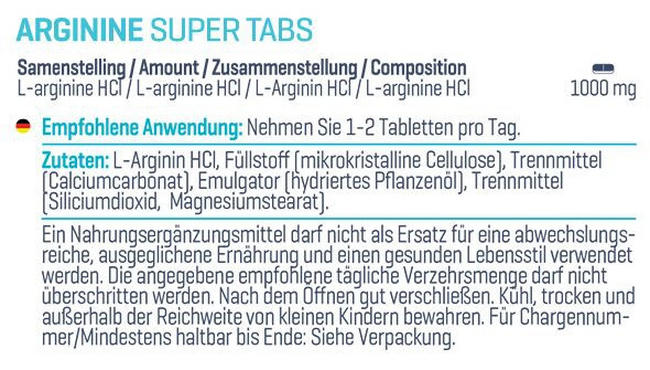 L-Arginine Super Tabs Nutritional Information 1