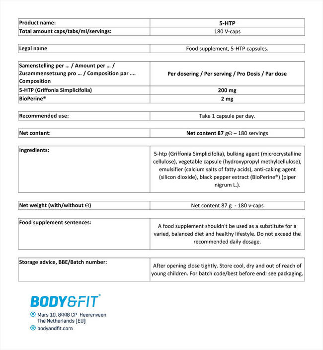 GRIFFONIA COMPLEX 5-HTP Nutritional Information 1