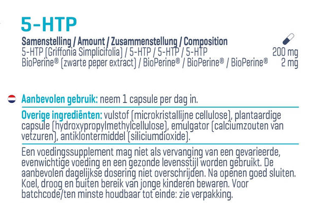 5-HTP 100 mg Nutritional Information 1