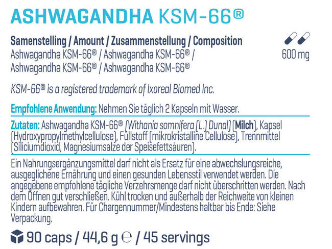 Ashwagandha KSM-66® Nutritional Information 1
