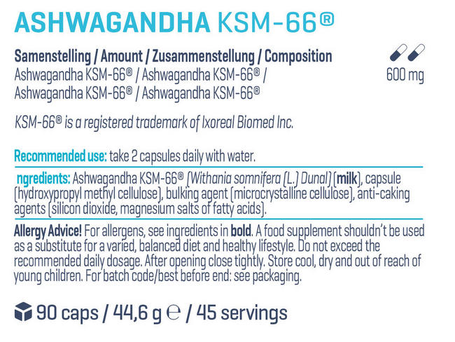Ashwagandha KSM-66® Nutritional Information 1