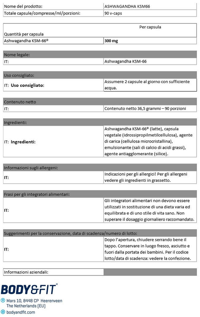 Ashwagandha KSM-66® Nutritional Information 1