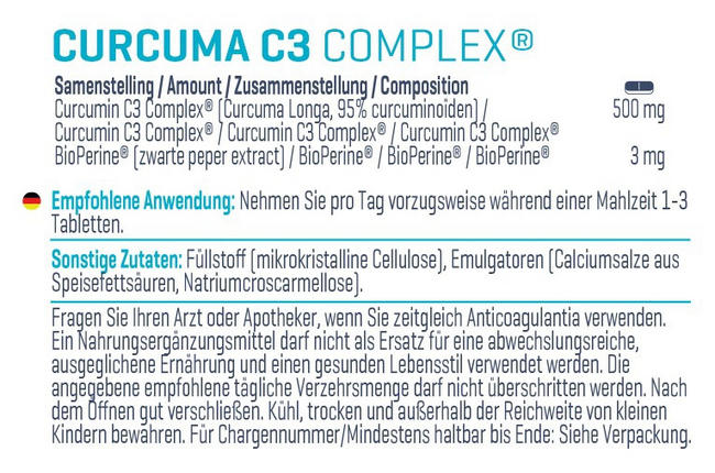 Curcuma C3 Complex Nutritional Information 1