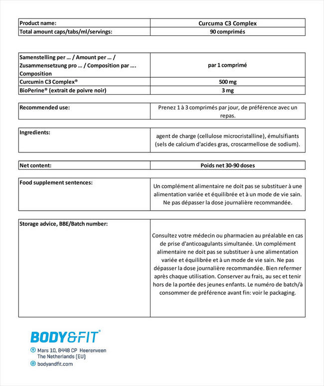 Curcuma C3 Complex Nutritional Information 1