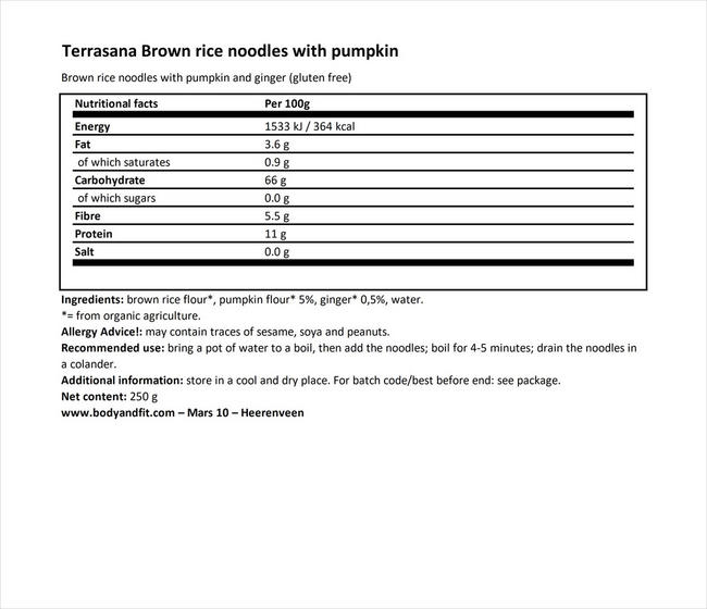 Brown rice noodles - pumpkin and ginger Nutritional Information 1