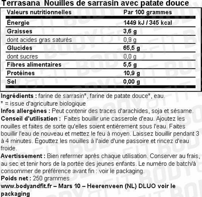 Nouilles de sarrasin aux patates douces Buckwheat Noodles with Sweet Potato Nutritional Information 1