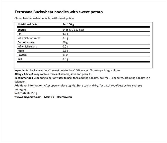 バックウィートヌードル　ウィズ スイートポテト Nutritional Information 1