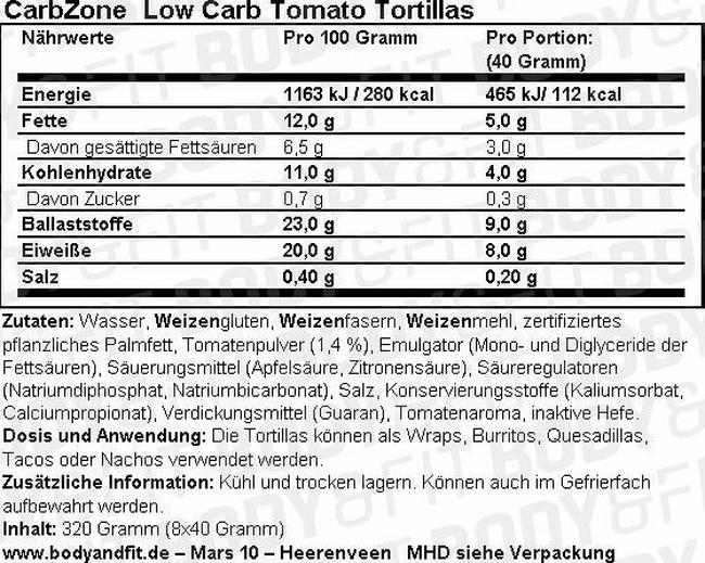 Low Carb Tomato Tortillas Nutritional Information 1