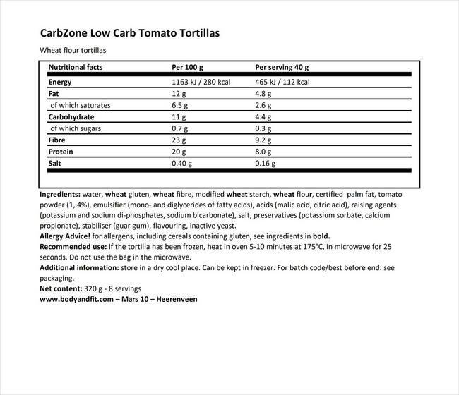 Low Carb Tomato Tortillas Nutritional Information 1