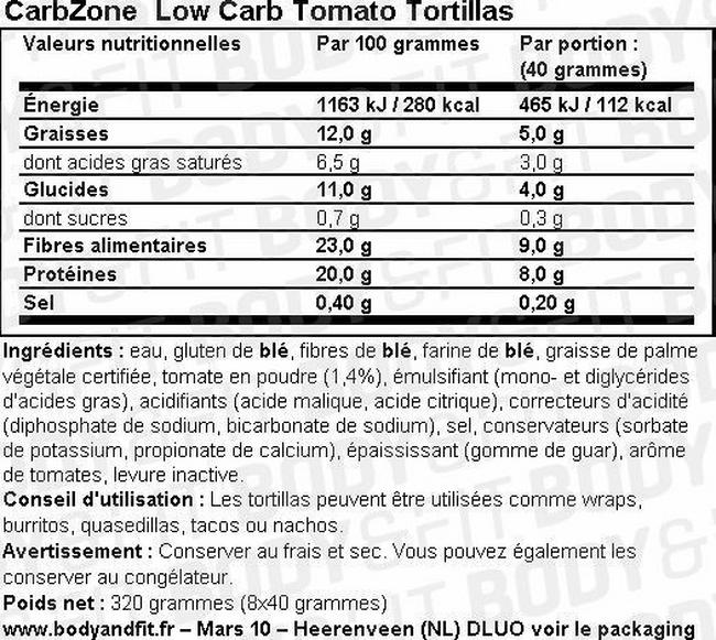 Tortillas de tomates faibles en glucides Low Carb Tomato Tortillas Nutritional Information 1