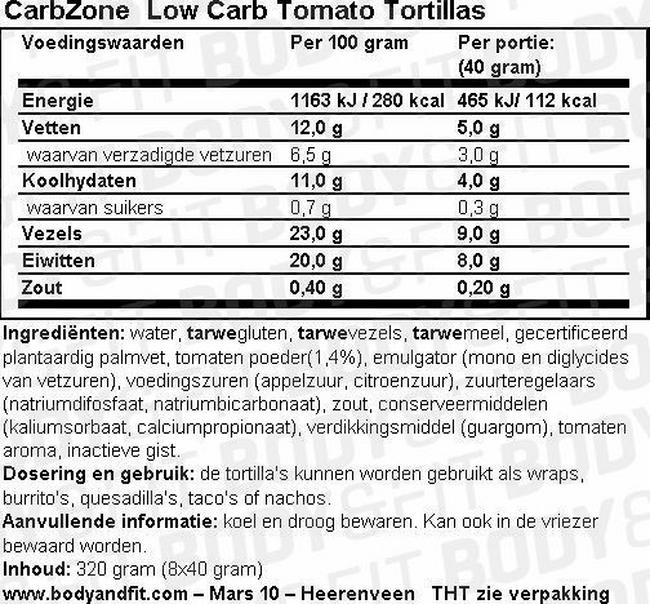 Low Carb Tomato Tortillas Nutritional Information 1