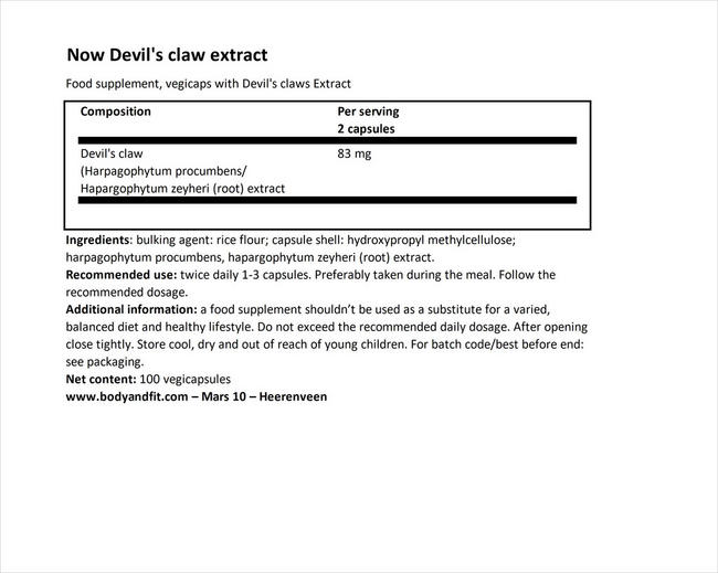 Devil’s Claw Extract Nutritional Information 1