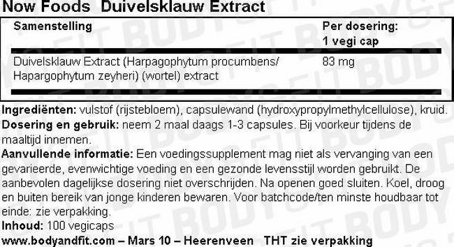 Duivelsklauw Extract Nutritional Information 1