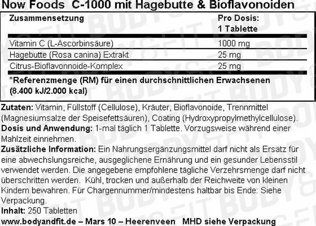 C-1000 mit Hagebutte & Bioflavonoiden Nutritional Information 1