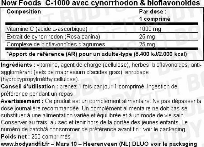 C-1000 avec du cynorrhodon et des bioflavonoïdes d’agrumes C-1000 with Rosehips and Citrus Bioflavanoids Nutritional Information 1